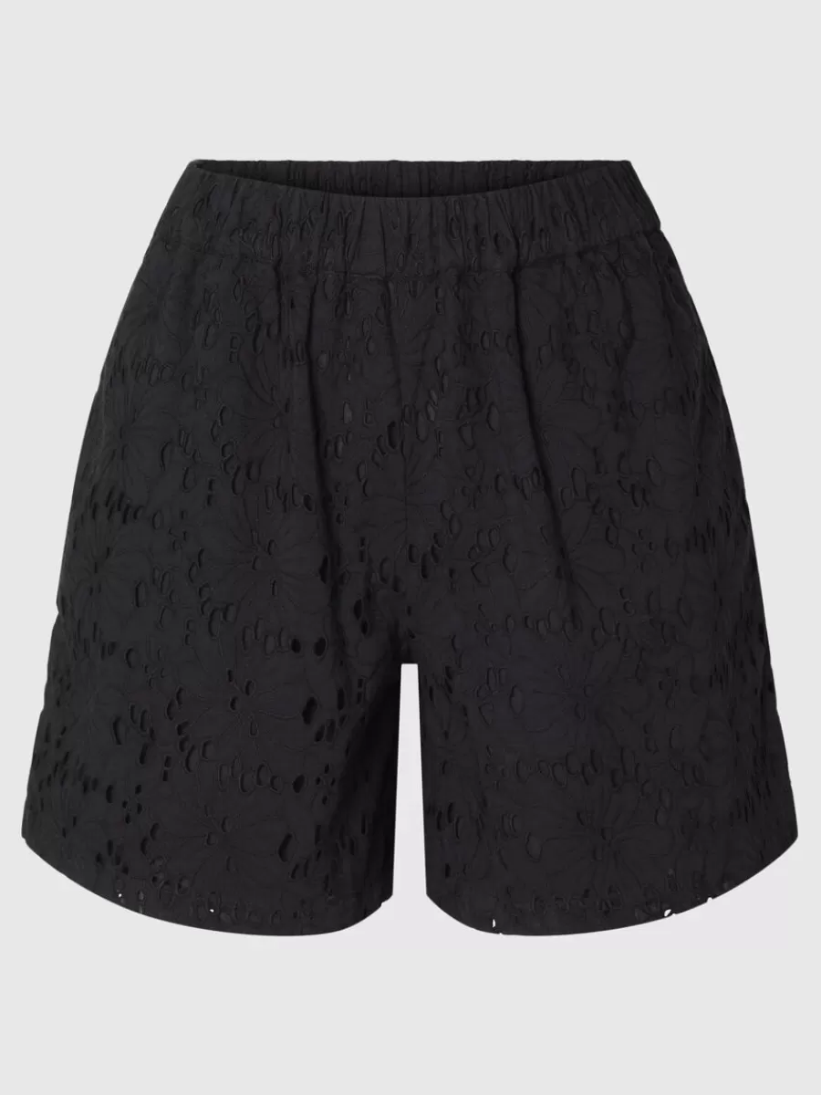 SELECTED BRODERIE ANGLAISE SHORTS Black Fashion