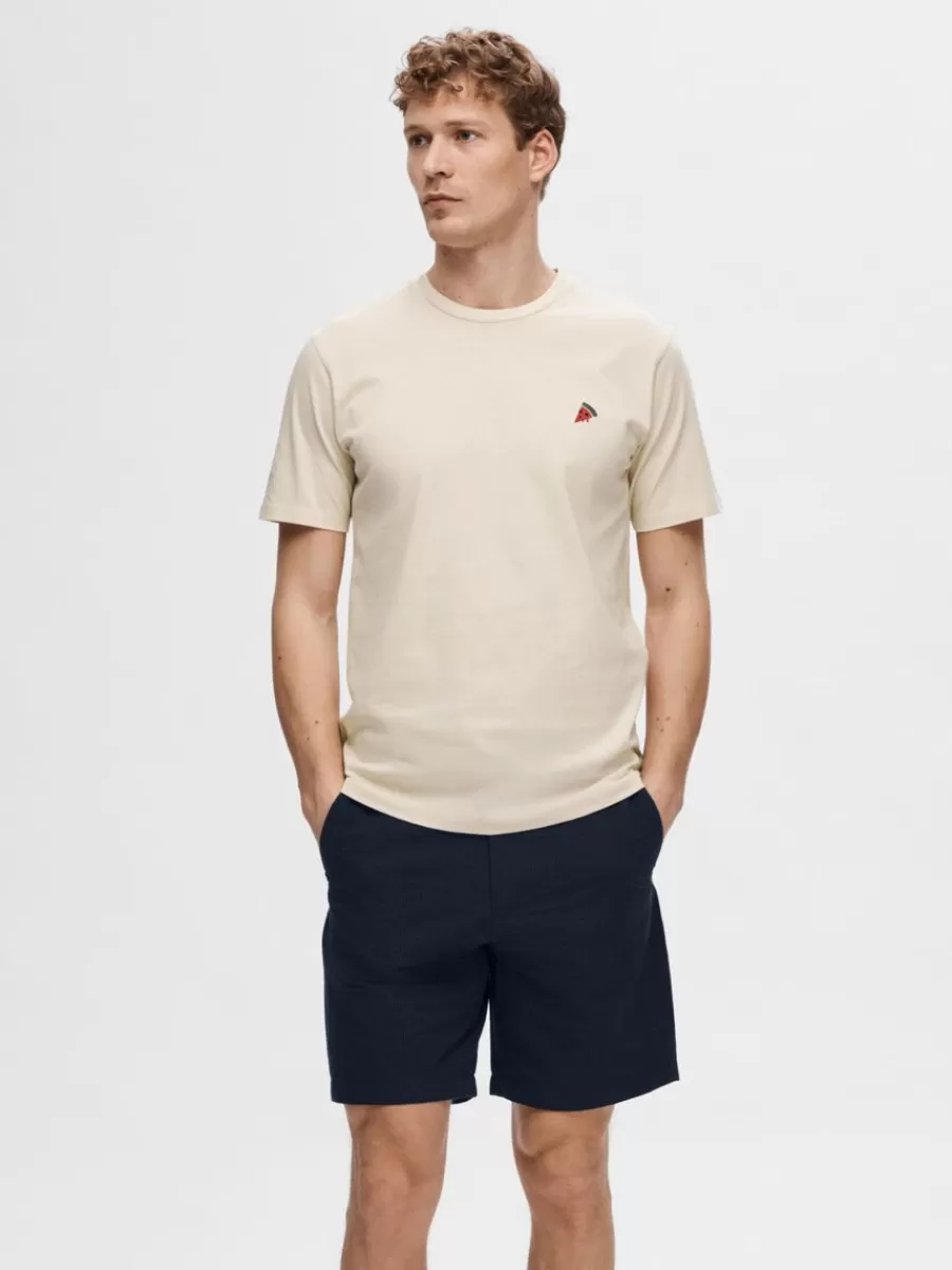 SELECTED BRODYRPRYDD T-SHIRT Beige Flash Sale