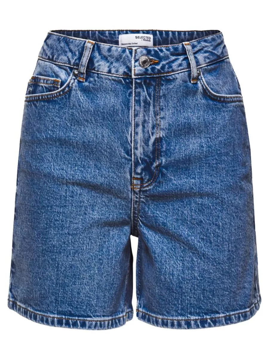 SELECTED HÖG MIDJA JEANSSHORTS Blue New