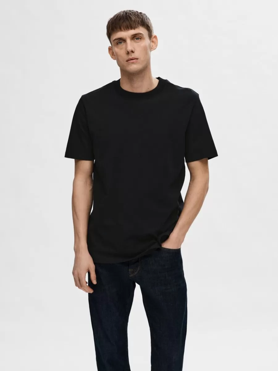 SELECTED KORTÄRMAD MED AVSLAPPNAD PASSFORM T-SHIRT Black Best Sale